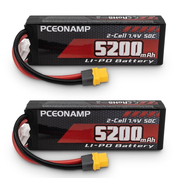 PCEONAMP 5200mAh 2S Battery 50C  7.4V Lipo with XT60 Connector Hard Case for  1/8 1/10 RC Vehicles Car Slash RC Buggy Truggy RC Airplane