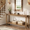 thumbnail image 2 of Finmind 63" Solid Wood Console Table, Farmhouse Entryway Table with 2-Tier Storage Shelf, Narrow Long Sofa Table Behind Couch for Living Room, Hallway, Entrance, Brown, 2 of 7