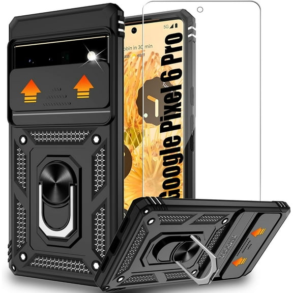 for Google Pixel 6 Pro Case , Build in 360° Rotating Ring Kickstand [Military Grade] Protective Case for Pixel 6 Pro Case,Black