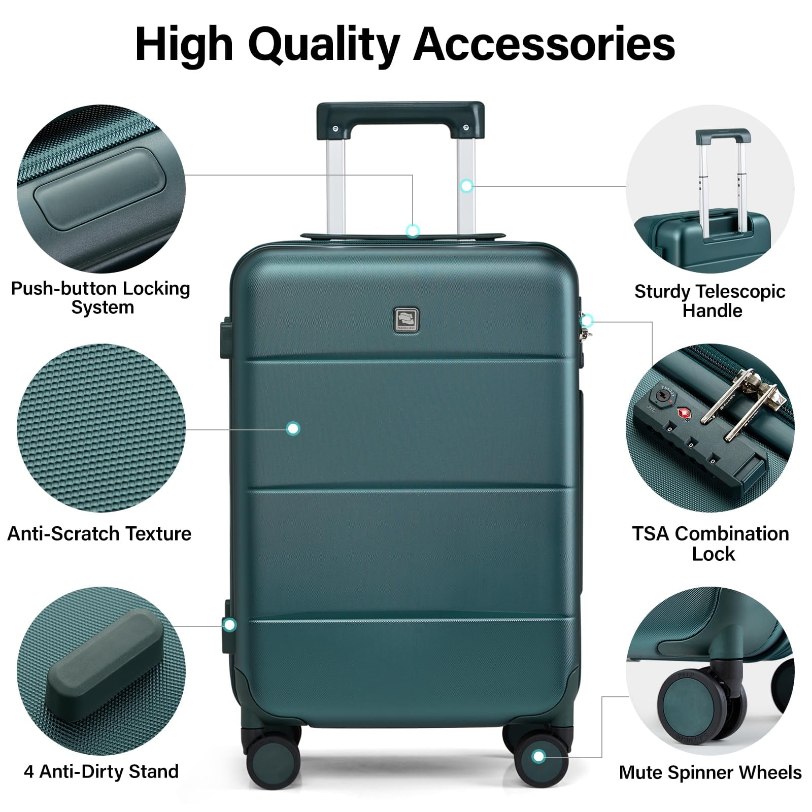 Hanke Luggage Sets 2 Piece with Spinner Wheels, 20/28 Inch Hard Shell Suitcases Set TSA Approved Luggage Travel Rolling Large Luggage(Blackish Green)