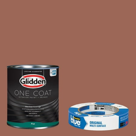 Apple Brown Betty Glidden One Coat, Interior Paint + Primer, Apple Brown Betty, Flat Finish, 1 Gallon with ScotchBlue Painters Tape Original Multi-Use, .94in x 60yd(24mm x 54,8m Bundle ()