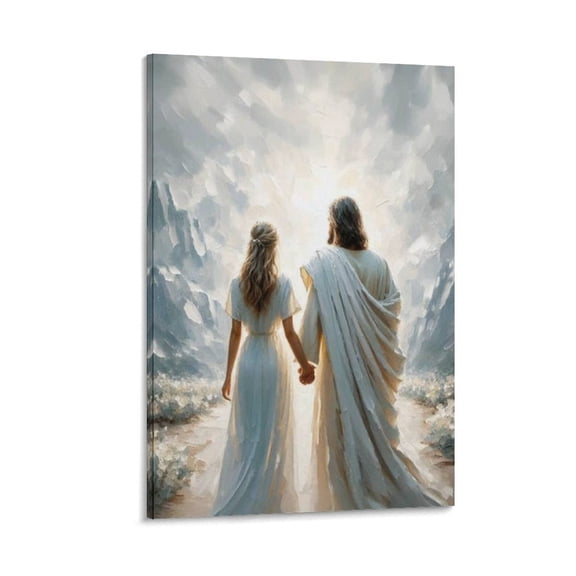 Follow Him - Christian Mural, Jesus And Women Walking Picture, Jesus Christ Canvas Painting, Picture Print Wall Art Poster Painting Canvas Posters Artworks Gift Room Aesthetic 24x36inch(60x90cm)