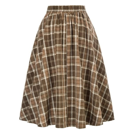

Women’s Plaid Skirt Vintage High Waist Midi Skirts Sexy Pleated Skirted 2022 Trendy A-Line Long Skirt with Buttons