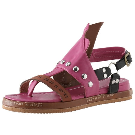 

Ladies Retro Leather Toe Clip Buckle Decorative Flat Bbottom Side Zipper Fashion Sandals