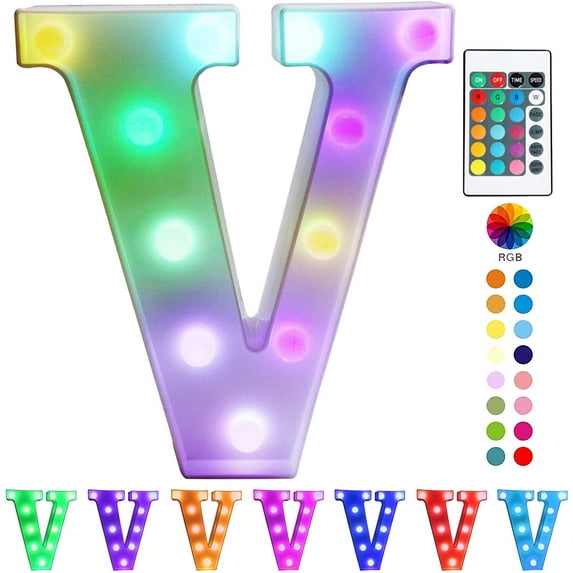 Pooqla Colorful LED Marquee Letter Lights with Remote – Light Up Marquee Signs – Party Bar Letters with Lights Decorations for The Home - Multicolor V