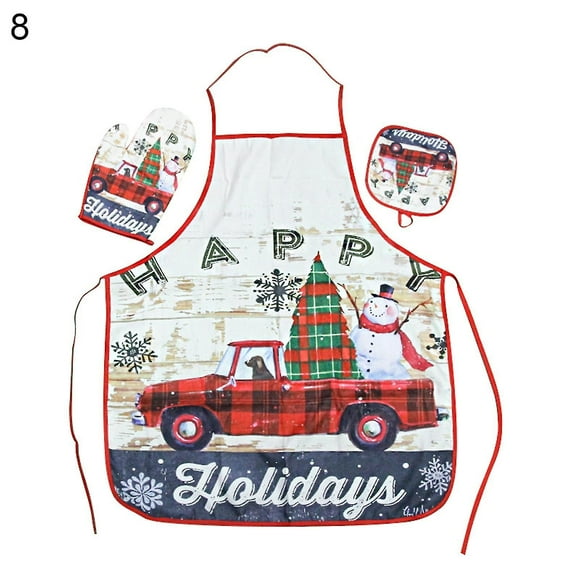 1 Set Practical Insulated Glove Soft Wear Fabric Decorative Portable Hanging Christmas Apron Insulated Pad For Daily Use