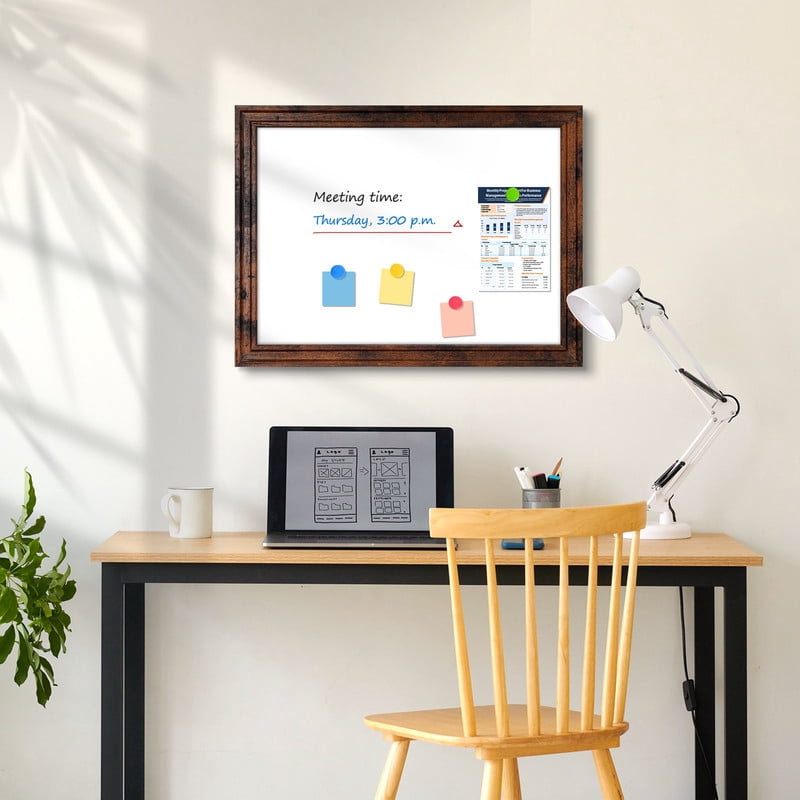 DOLLAR BOSS Magnetic Dry Erase Whiteboard, 18"x24" Magnetic Whiteboard for Wall Vintage Wood Frame Wall-Mounted White Board Decorative Notice Board for Wall, Office, Home 4 Markers 8 Magnets