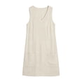 thumbnail image 5 of Ankola Womens Summer Cotton Linen V Neck Short Dress Sleeveless Mini Dress Casual Tank Dress Sundress with Pockets, 5 of 7