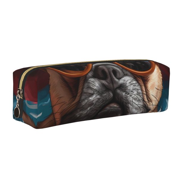 Easygdp French Bulldog In Sunglasses para Estuche de Lápices de Cuero, Estuche de Papelería de Cuero, Estuche de Gran Capacidad con Cremallera
