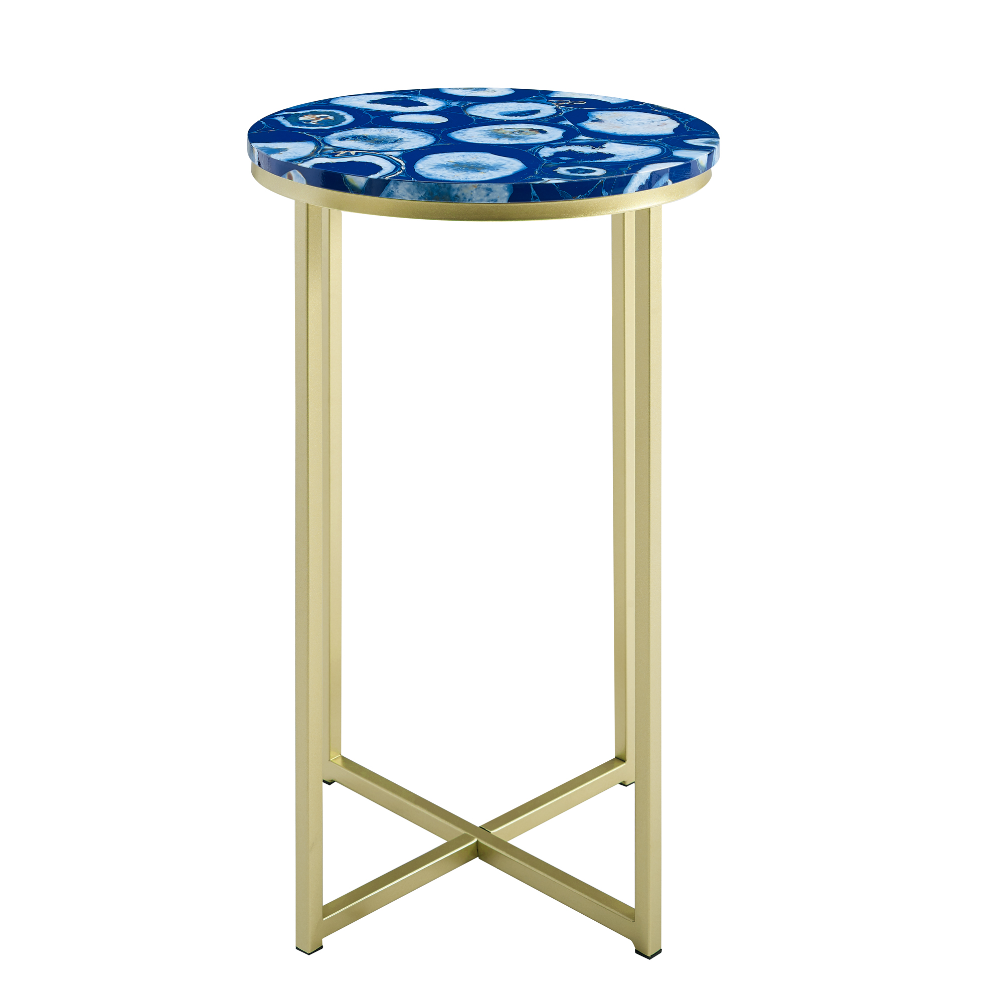 Manor Park Faux Agate Modern Glam Round End Table, Blue