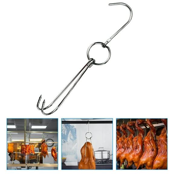 5pcs Stainless Steel Meat Processing Hooks Double Hooks for Bacon Hanging Smoker and Roast Hook Set