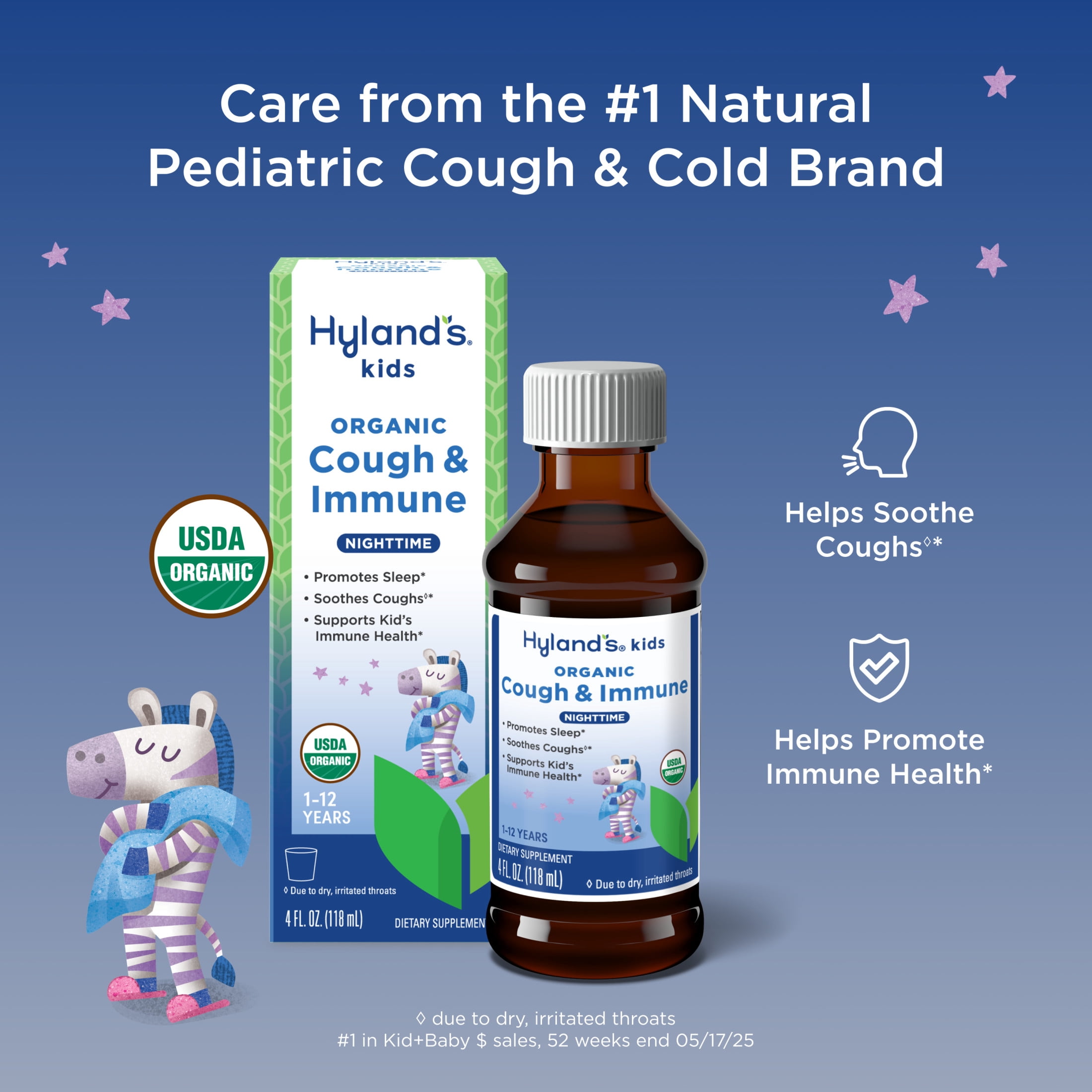 Hyland's Kids Organic Cough & Immune, Ages 1-12, Nighttime, 4 fl oz