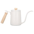 thumbnail image 1 of Bouilloire col de cygne à col de cygne 600 ml avec trou d'aération et poignée en bois de qualité alimentaire en acier inoxydable ergonomique Blanc, 1 of 14