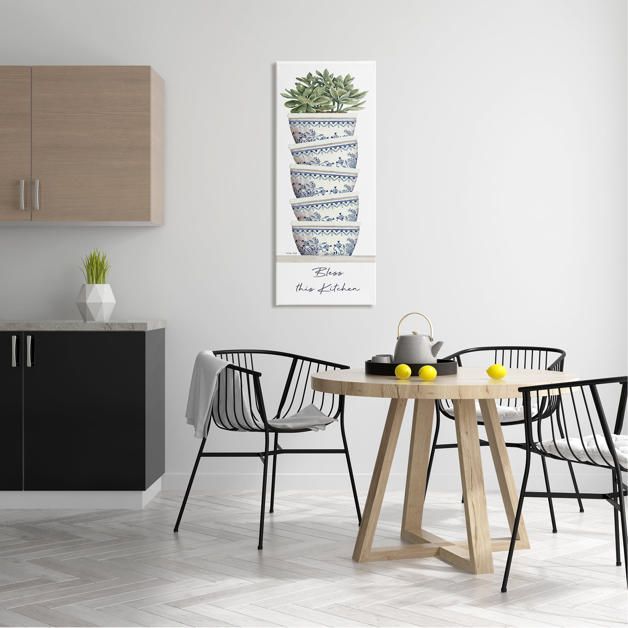 Stupell Industries Bless This Kitchen Stacked Ornate Bowls Succulent Plant Graphic Art Gallery Wrapped Canvas Print Wall Art, Design by Cindy Jacobs