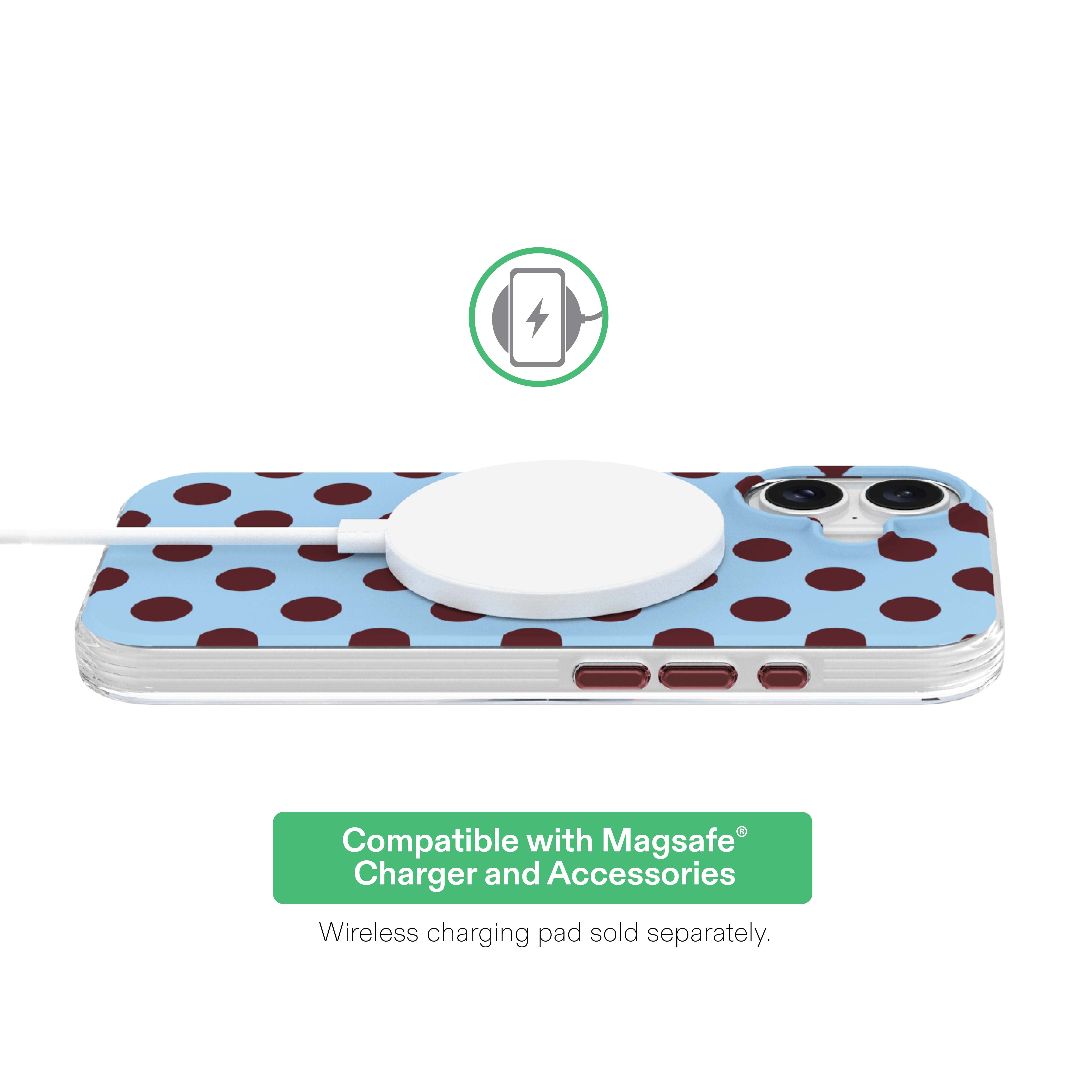 onn Phone Case for iPhone 17, MagSafe Compatible - Blue and Burgundy Polka Dot