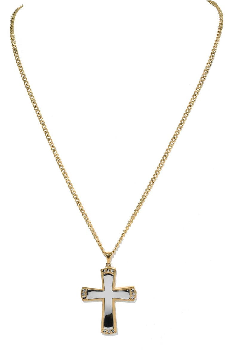 American Exchange Men's Stainless Steel Gold/Silver Cross Pendant Necklace
