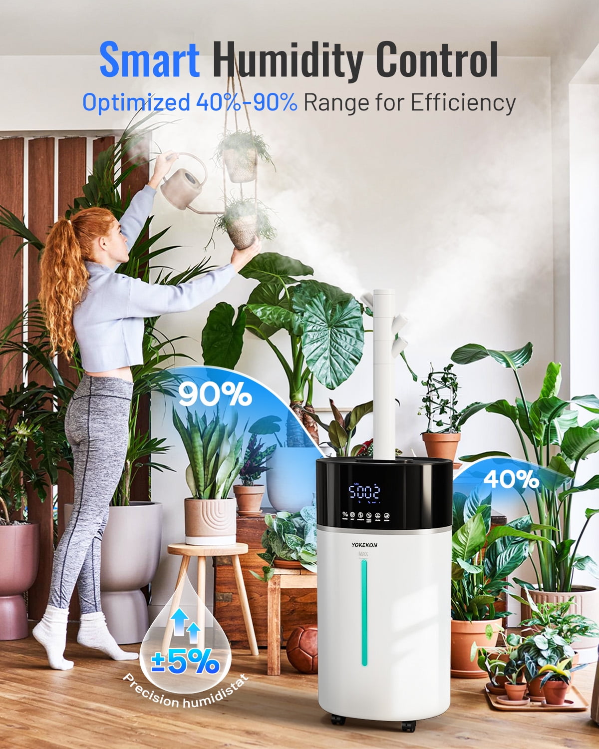 YOKEKON 4.76Gal/18L Cool & Warm Mist Humidifier for Large Room 2500 sq ft, Whole House Humidifier with Diffuser & Extended Tube, Quiet Air Humidifier for Bedroom