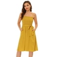 thumbnail image 1 of INSPIRE CHIC Robe à Pois pour Femme à Taille Nouée, Smockée, à Bretelles Spaghetti, Jaune G, 1 of 4
