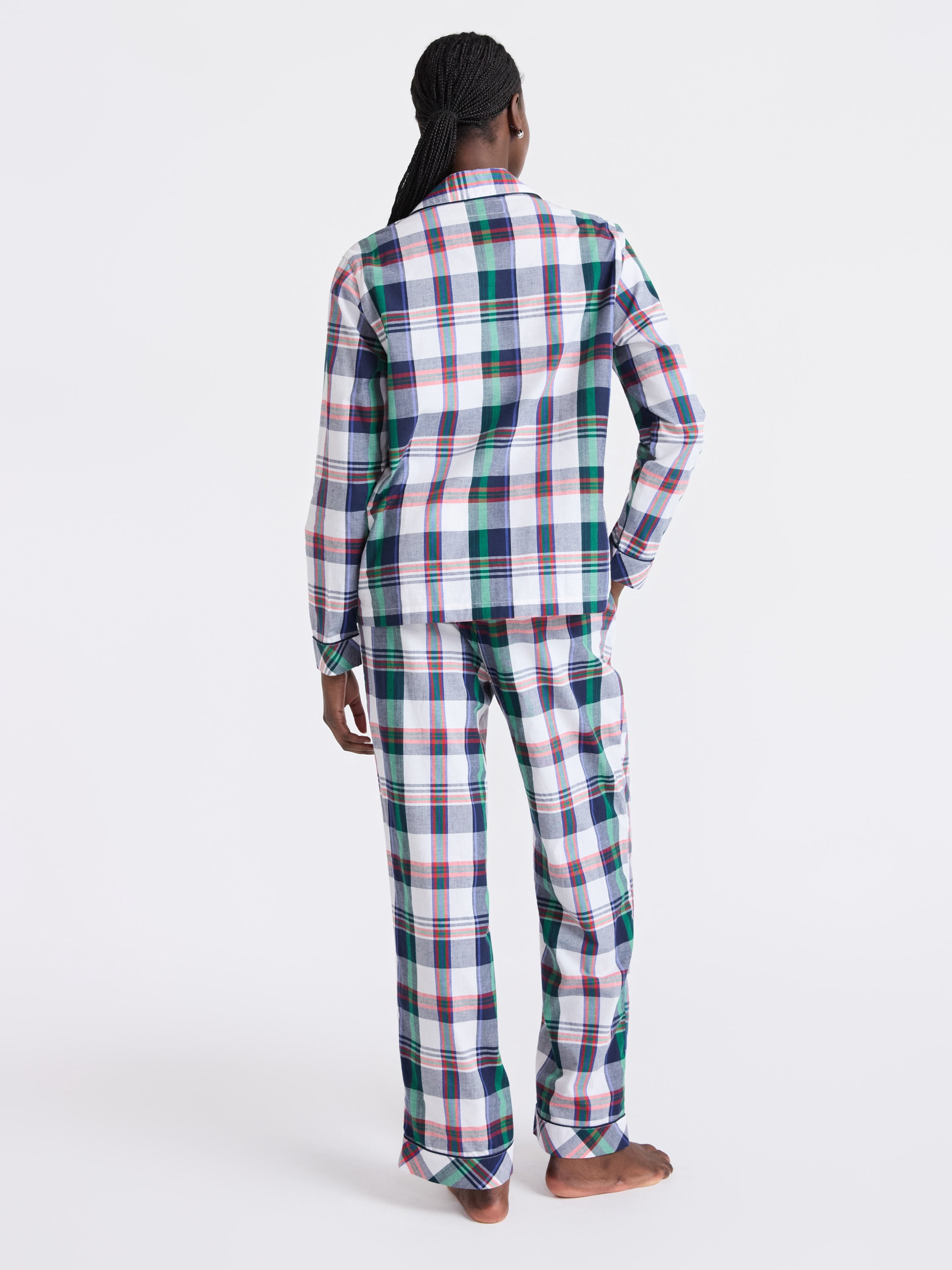 Free Assembly Matching Family Pajamas Women's Cotton Plaid Notch Collar Top and Pants Gift Set, 2-Piece, Sizes XS-3X