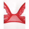 thumbnail image 4 of Sinleey Women Sheer Lace Floral Portrait Open Tip Bra Unlined Push-up Bralette Underwear Nightwear Red XL, 4 of 7
