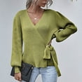 thumbnail image 4 of Viikei Sweaters For Women Clearance Plus Size Pullover Sweaters For Women Loose Solid Color Waist Belted V-Neck Long Sleeve Tops, 4 of 8