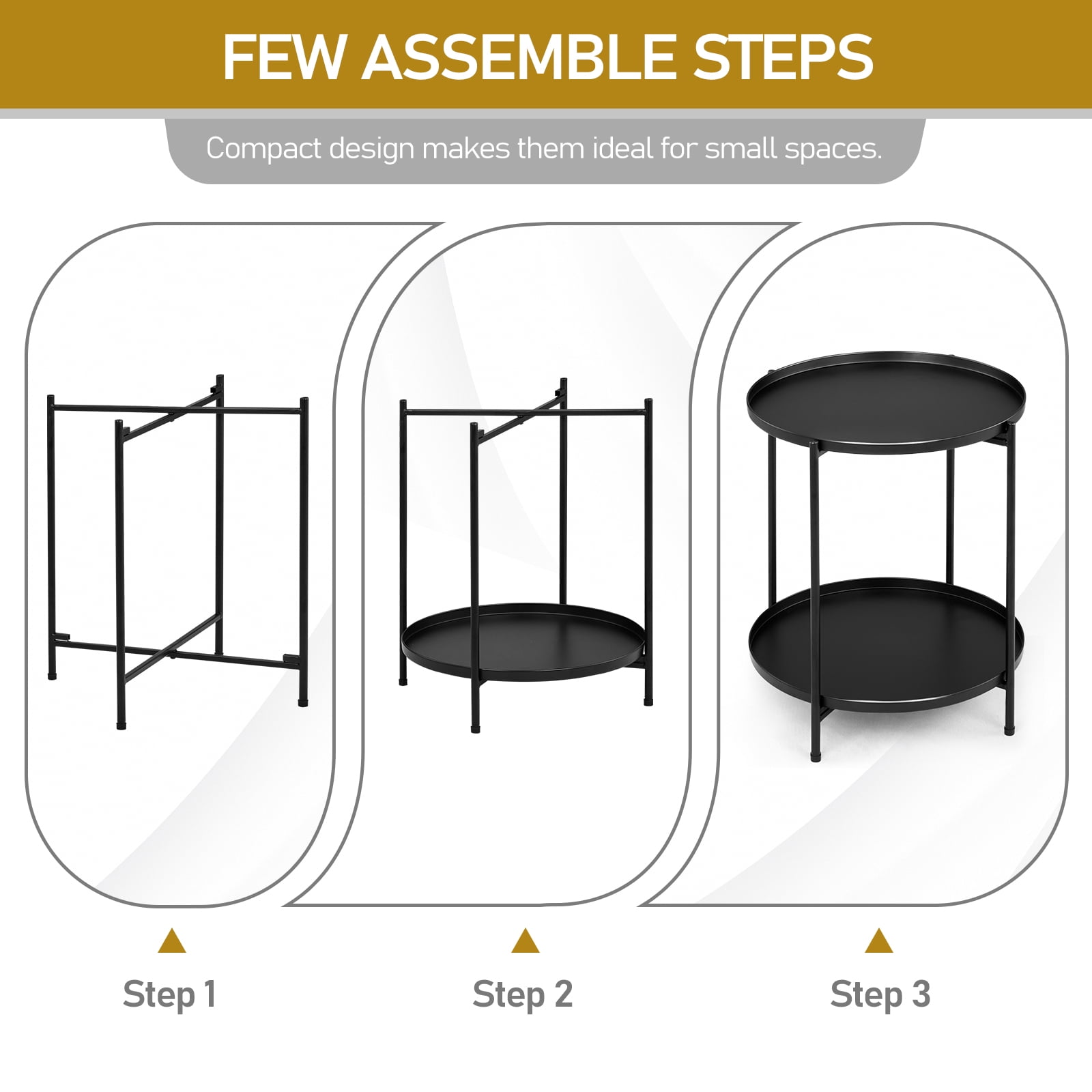 XIlee Side Table, End Table Metal Small Table Indoor Outdoor & Snack Bedside Table Sofa,with Removable Tray, Anti-Rust Metal Asional Table for Balcony Patio Living Room, Nightstand for Bedroom,Black