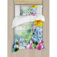 thumbnail image 3 of Watercolor Flower Duvet Cover Set Queen Size, Surreal Iris Peony Poppy Petals Paint with Moth Butterflies Wilderness, Decorative 3 Piece Bedding Set with 2 Pillow Shams, Multicolor, by Ambesonne, 3 of 3