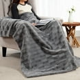 thumbnail image 4 of Home Soft Things Leaf Pattern Faux Fur Throw Blanket with Micromink Back, Solid Color Fuzzy Super Soft Cozy Plush Throw, 60x70 inches, Grey, 4 of 10