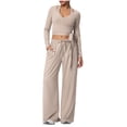 thumbnail image 3 of Women's Soft Fabric Activewear Set Mid Rise Tummy Smoothing with Elastic Waist Functional Side Pockets Perfect for Yoga Gym Workouts or Outdoor Running Versatile JASKFLY Khaki S, 3 of 6
