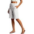thumbnail image 6 of Bermuda Shorts for Women with Pockets Knee Length Elastic Waisted Long Shorts Casual Workout Side Tie Shorts with Pockets White L, 6 of 7