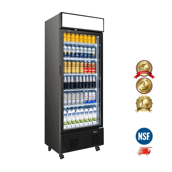 Commercial Beverage Refrigerator 24 inch 15.8 Cu.ft. with Glass Door Display Merchandiser Fridge,Stainless Steel, nsf certified
