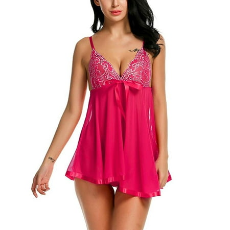 

Cathalem Womens Lingerie plus Mesh Embroidery Bowknot V-Neck Sleepwear Women Lingerie Nightwear Gothic Lingerie for Women Underwear Hot Pink Large