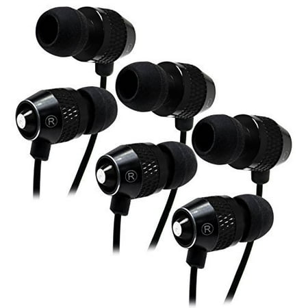 Bastex Universal In-Ear Bass Stereo Headphones, 3.5 mm Plug with Built-In Microphone (3 Pack) -