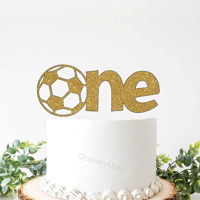 Birthday Cake Topper Gold Glitter, Soccer Cake Topper, One Soccer Cake Topper, I'm One Cake Topper, Soccer Theme Cake Topper, Soccer Topper, First Birthday Cake Topper, Food-Safe Wood, 6 Inch