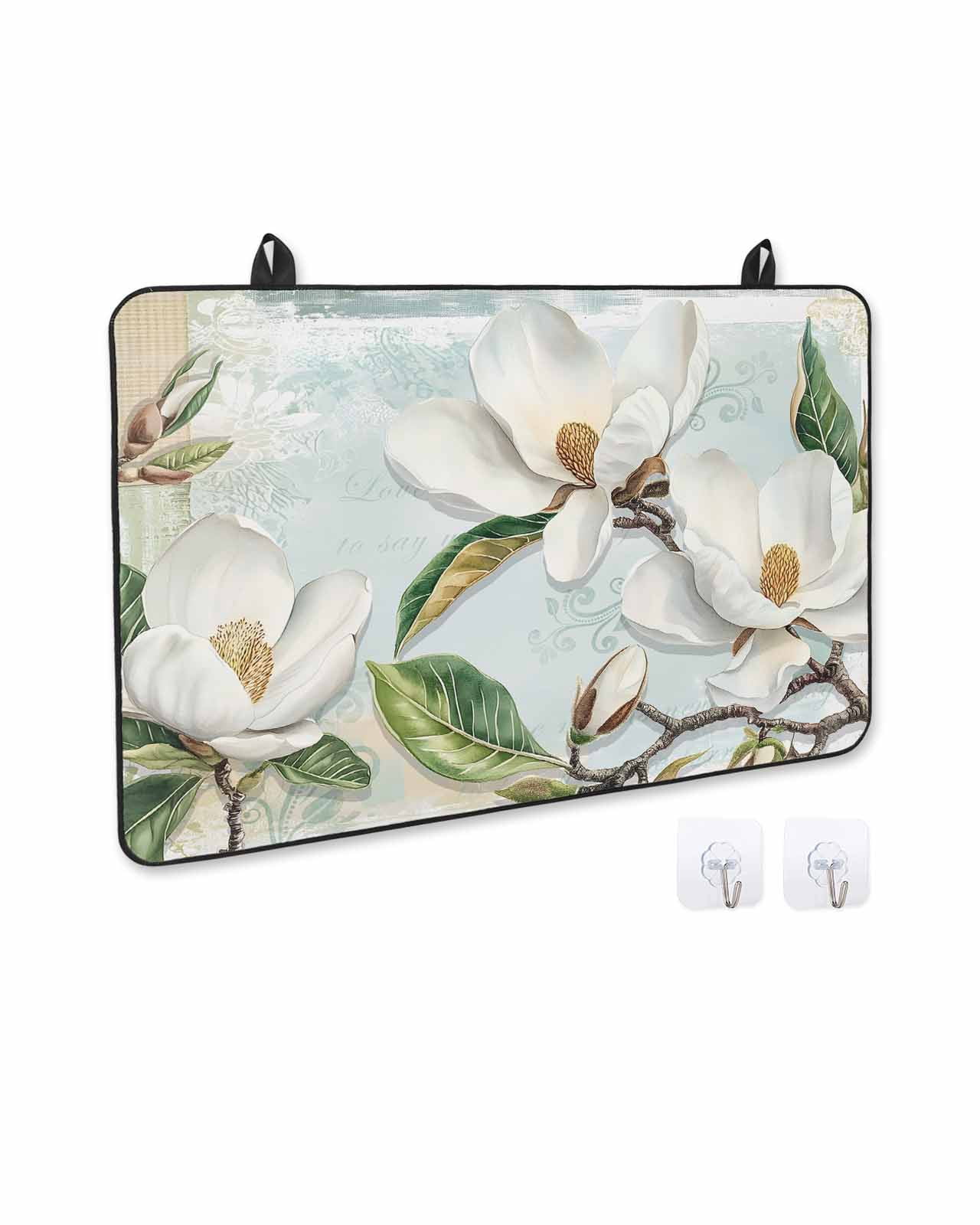 nqOlkjepod Large Induction Cooktop Protector Mat 36"x21", White Floral Stove Top Covers for Electric Stove, Pastoral Farmhouse Magnolia Flowers Leaves Stove Burner Cover Mats, Glass Top Stove Cover
