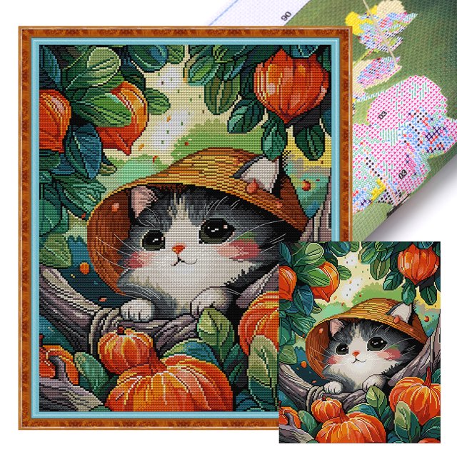 Kit Punto Cruz Con Gato Hilo Algodón Ecológico Bordado 14CT 37x47cm