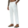thumbnail image 3 of QPNGRP Men's Casual Pants Cotton Linen Loose Open Bottom Classic Relaxed Fit Running Trousers Pockets White L, 3 of 7