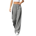 thumbnail image 2 of Zysthvn Summer Comfy Pants for Women High Waisted Wide Leg Sweatpants Casual Trousers for Women Loose Solid Drawstring Pants, 2 of 5