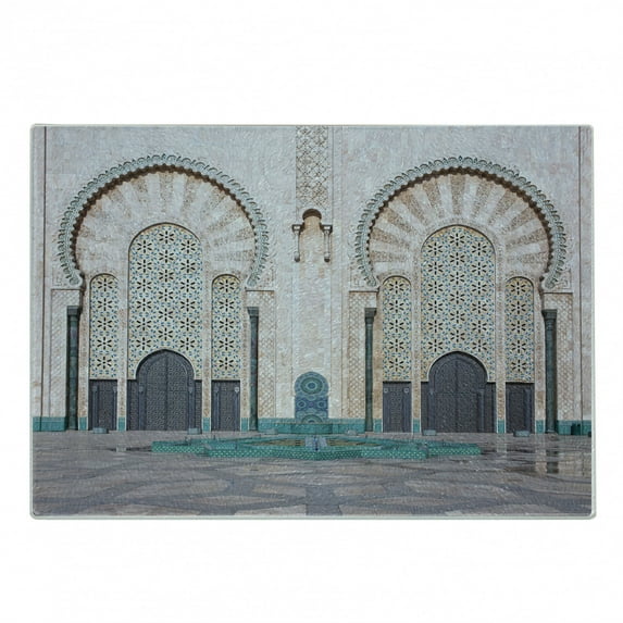 Architecture Cutting Board, Eastern Exterior Vista of Casablanca Historic Building Gates and Quad Photo, Decorative Tempered Glass Cutting and Serving Board, in 3 Sizes, by Ambesonne