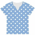 thumbnail image 4 of VEKDONE Womens Polka Dot Print Tops Summer Short Sleeve V-Neck Tshirts Casual Loose Fit Lightweight Pullover Top Fashion Basic Tunics Light Blue S, 4 of 6