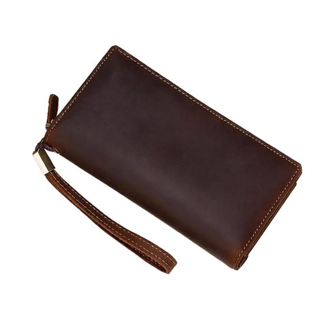 Tonnylam Nuevo Bolso de mano para hombre, cartera larga de cuero Crazy Horse con cremallera, bolso de mano
