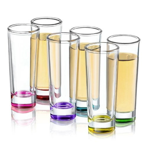 JoyJolt Hue Colored Glass 2 oz. Shooter (Set of 6) Party Shot Glass Set - 6 Colors