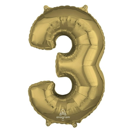26 inch Number 3 - Anagram - White Gold Foil Mylar Balloon - Party Supplies Decorations