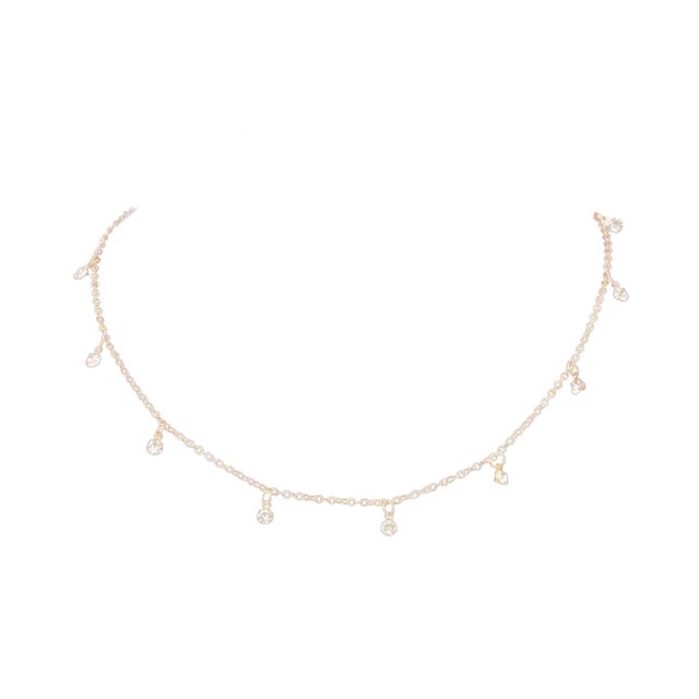 Youkk Collier Ras du Cou en Alliage Style Coréen Simple Pendentif en Strass Chaîne Réglable Bijou de Mariage pour Femme