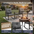 thumbnail image 5 of VICESIM 3 Piece Metal Rattan Outdoor Bistro Sets with 2 Rocking Chairs and 1 Coffee Table, Black/Beige, 5 of 8