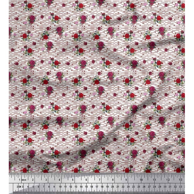 Soimoi Tissu en Velours Rouge Imprimé Floral Labyrinthe & Rose au Mètre 58 Pouces de Large