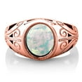 thumbnail image 3 of Gem Stone King 4.00 Ct Oval Cabochon White Simulated Opal 18K Rose Gold Plated Silver Men's Ring, 3 of 5