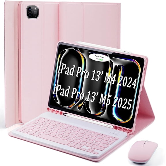Keyboard Case for iPad Pro 13 (M5 2025) / (M4 2024) inch - with Mouse and Detachable Keyboard Slim Pen Holder Pink