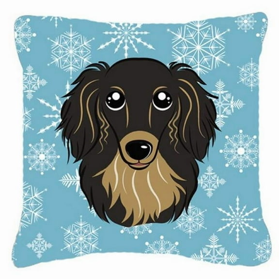Caroline's Treasures BB1647PW1414 Snowflake Longhair Black and Tan Dachshund Fabric Decorative Pillow , 14Hx14W,