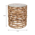 thumbnail image 4 of JONATHAN Y Malaya 16" Bohemian Coastal Handwoven Water Hyacinth Open Weave Round End Table with Glass Top, Natural, TBL2508A, 4 of 6